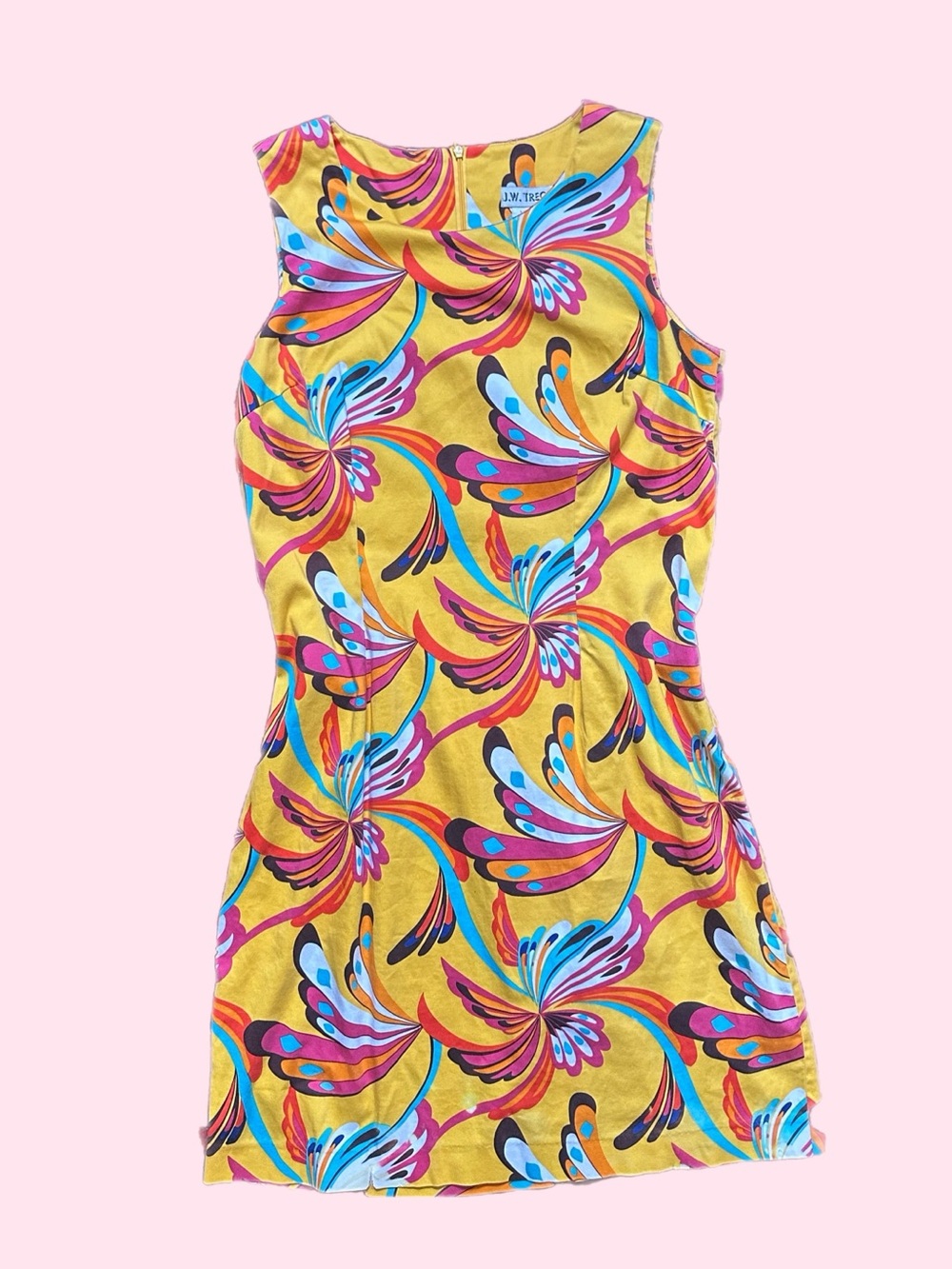 Vintage Yellow Floral Sleeveless Shift Dress